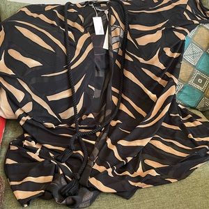 Adwoa Caftan-style Black Zebra-Print Burnout-Crepe Robe